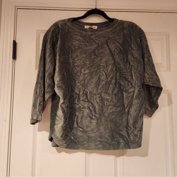 Michael Carrie vintage gray/green velour 3/4 sleeve top L - Picture 1 of 3